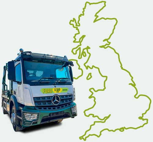 Ford A Skip skip truck with outline map of the UK